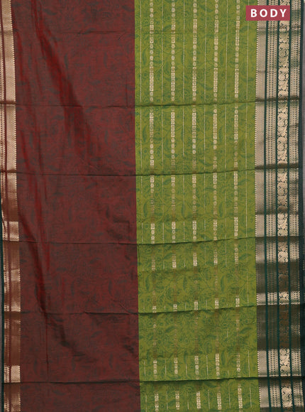 Semi raw silk saree dual shade of maroon and light green bottle green with allover half & half style and zari woven border