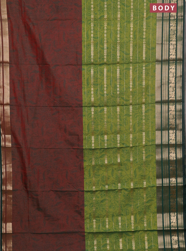 Semi raw silk saree dual shade of maroon and light green bottle green with allover half & half style and zari woven border