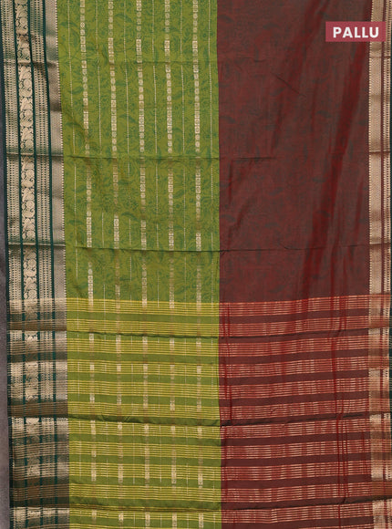 Semi raw silk saree dual shade of maroon and light green bottle green with allover half & half style and zari woven border