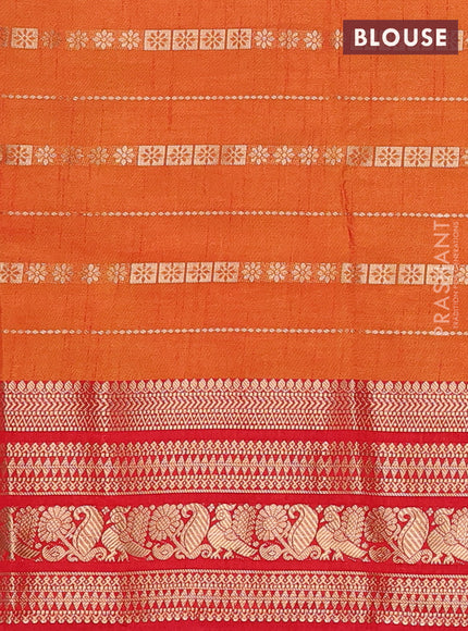Semi raw silk saree red and dual shade of mustard yellow with allover half & half style and zari woven border