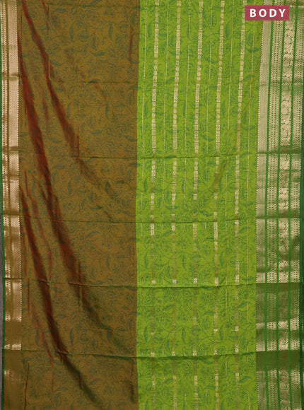 Semi raw silk saree manthulir green and light green with allover half & half style and zari woven border