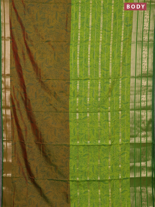 Semi raw silk saree manthulir green and light green with allover half & half style and zari woven border