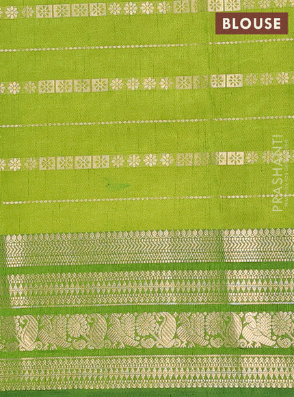 Semi raw silk saree manthulir green and light green with allover half & half style and zari woven border