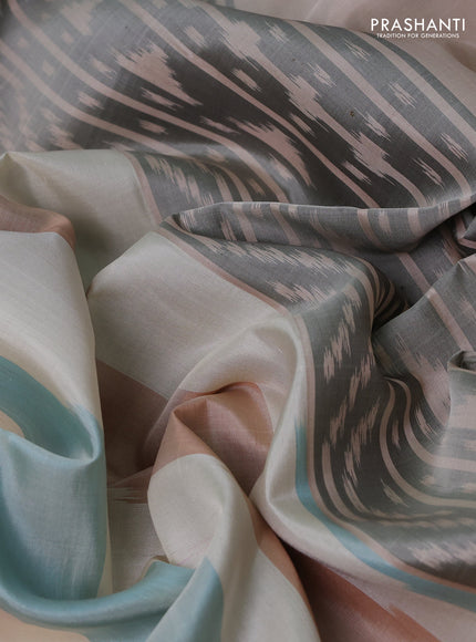 Ikat soft silk saree multi colour and grey with ikat temple design and zari woven border