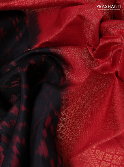 Ikat soft silk saree black and red with allover ikat weaves & zari woven buttas and simple border