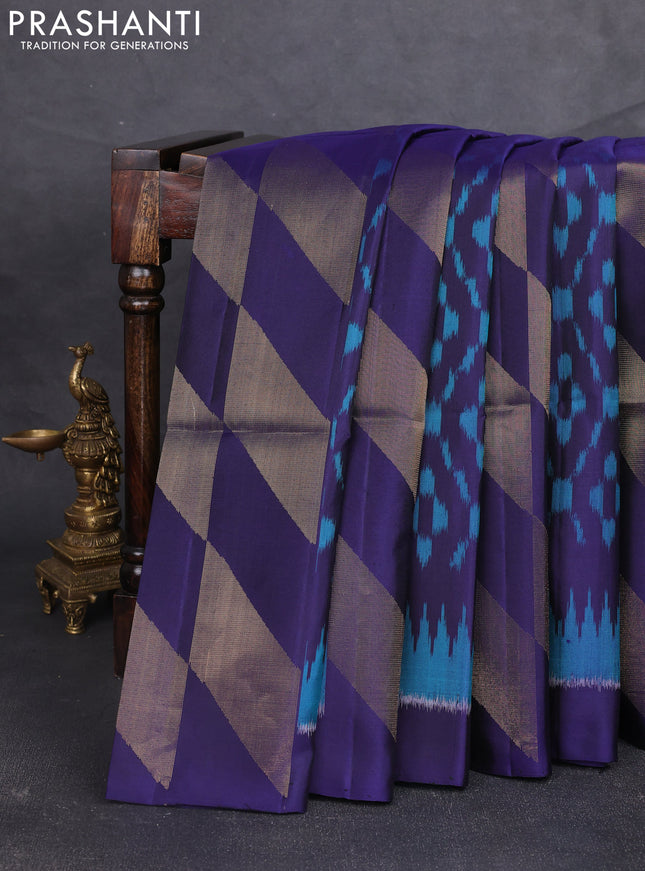 Ikat soft silk saree navy blue and cs blue with allover ikat weaves & zari woven buttas and simple border