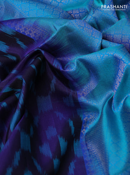 Ikat soft silk saree navy blue and cs blue with allover ikat weaves & zari woven buttas and simple border