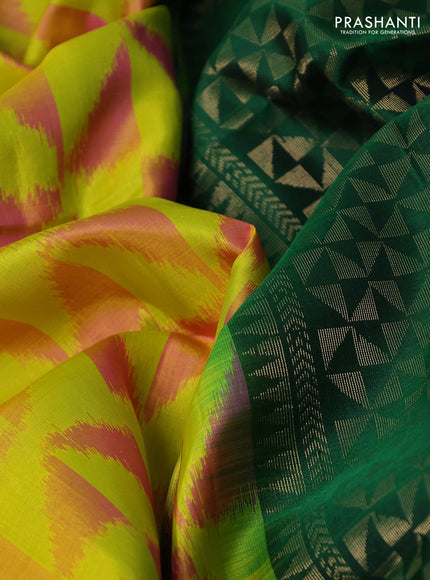 Ikat soft silk saree lime yellow and green with allover ikat weaves & zari woven buttas and zari woven border