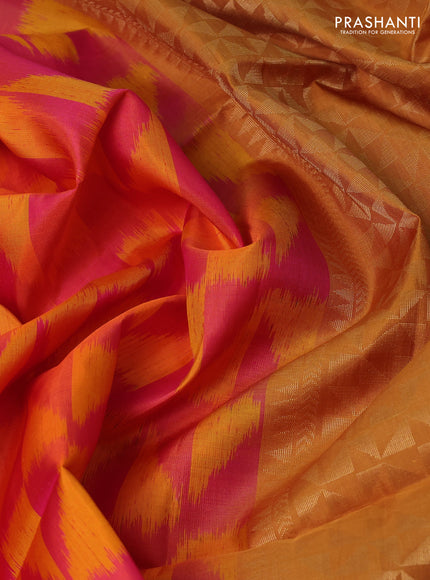Ikat soft silk saree dual shade of pinkish orange and sandal with allover ikat weaves & zari woven buttas and zari woven border