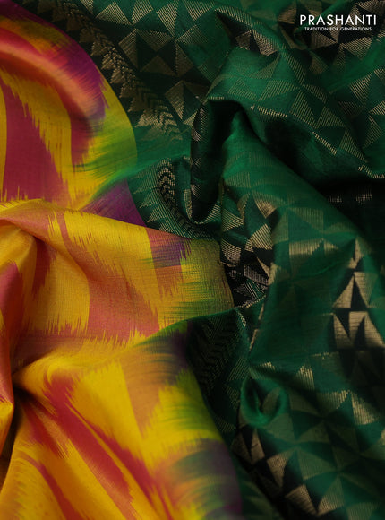 Ikat soft silk saree dual shade of yellowish pink and green with allover ikat weaves & zari woven buttas and zari woven border