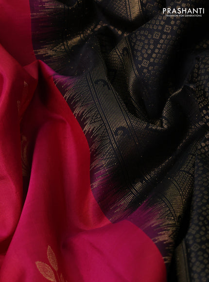 Ikat soft silk partly saree dark pink and black with ikat weaves& zari woven buttas and simple border