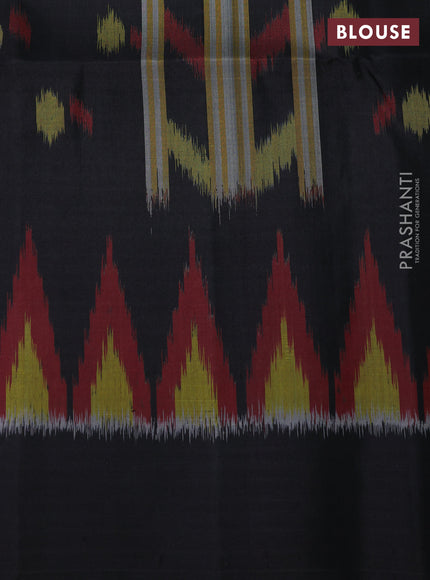 Ikat soft silk partly saree dark pink and black with ikat weaves& zari woven buttas and simple border