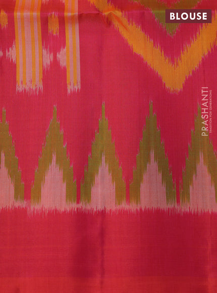 Ikat soft silk partly saree cs blue and pinkish orange with ikat weaves& zari woven buttas and simple border