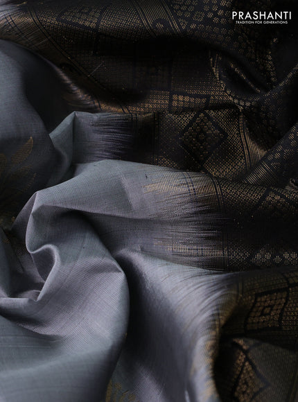 Ikat soft silk partly saree grey and black with ikat weaves& zari woven buttas and simple border