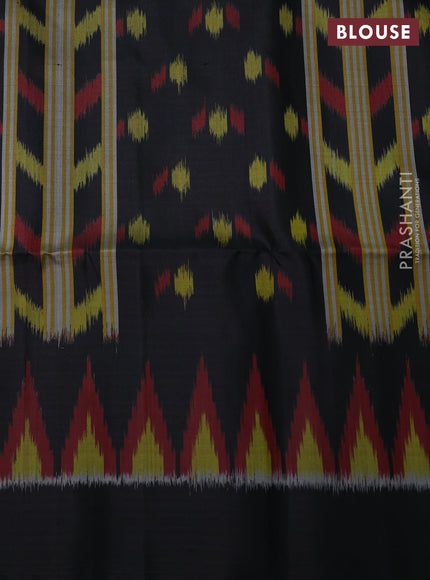 Ikat soft silk partly saree grey and black with ikat weaves& zari woven buttas and simple border