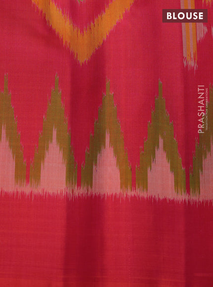 Ikat soft silk partly saree teal green and dual shade of pinkish orange with ikat weaves& zari woven buttas and simple border