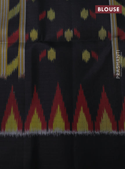 Ikat soft silk partly saree dual shade of pinkish orange and black with ikat weaves& zari woven buttas and simple border