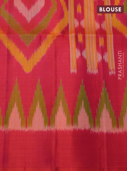 Ikat soft silk partly saree bottle green and dual shade of pinkish orange with ikat weaves& zari woven buttas and simple border