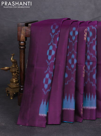 Ikat soft silk saree deep purple and cs blue with ikat weaves& zari woven buttas and simple border