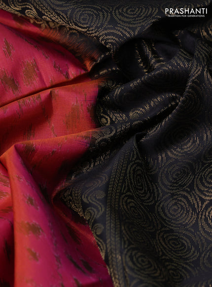 Ikat soft silk saree dual shade of pink and black with allover ikat weaves & zari buttas and simple border