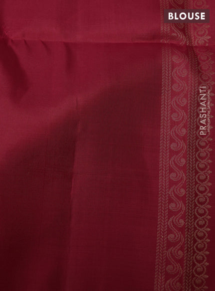 Ikat soft silk saree dark mustard and red with allover ikat weaves & zari buttas and simple border