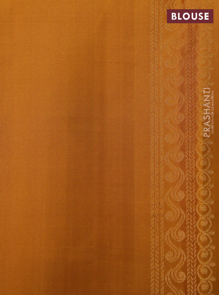 Ikat soft silk saree bottle green and dark mustard with allover ikat weaves & zari buttas and simple border