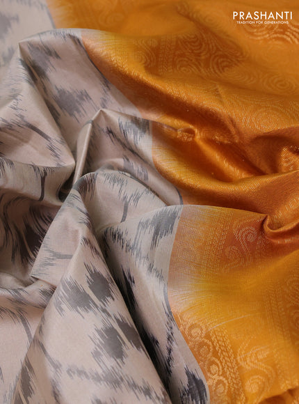 Ikat soft silk saree beige and dark mustard with allover ikat weaves & zari buttas and simple border