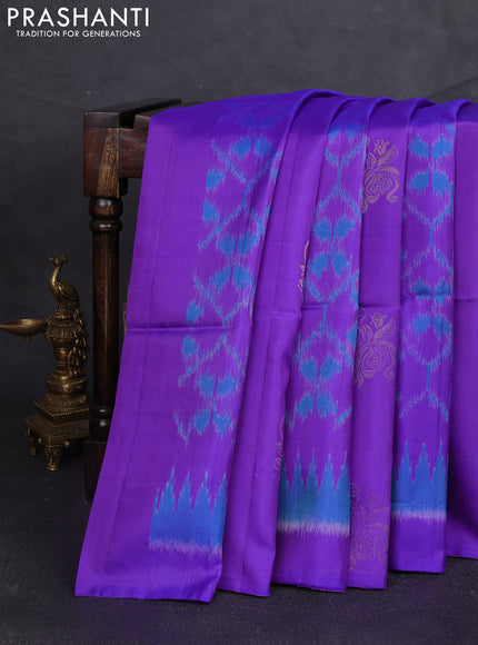Ikat soft silk saree violet and purple with allover ikat weaves & zari buttas and simple border