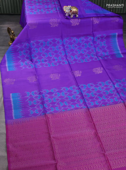 Ikat soft silk saree violet and purple with allover ikat weaves & zari buttas and simple border