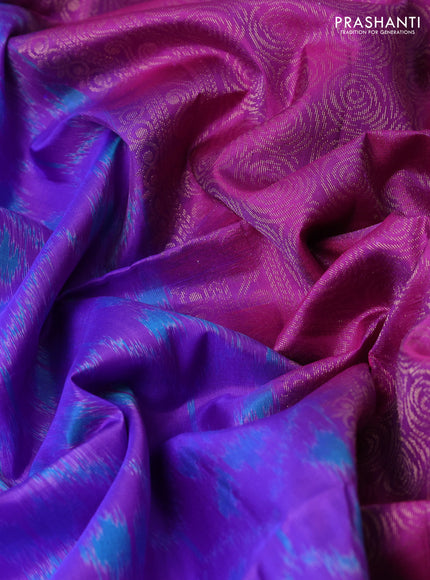 Ikat soft silk saree violet and purple with allover ikat weaves & zari buttas and simple border