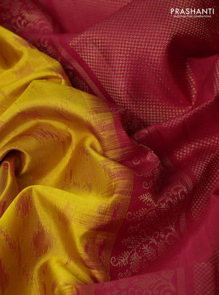 Ikat soft silk saree mustard yellow and red with ikat weaves & zari woven buttas and simple border