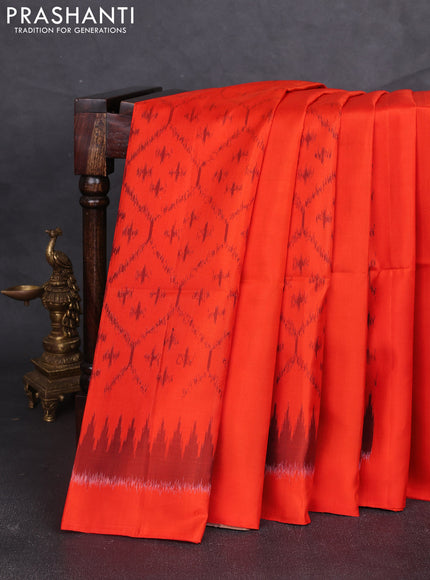 Ikat soft silk saree orange and sandal with ikat weaves & zari woven buttas and simple border