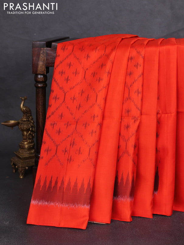Ikat soft silk saree orange and sandal with ikat weaves & zari woven buttas and simple border