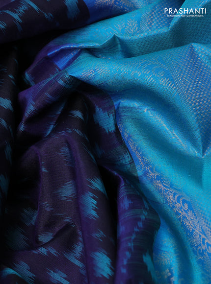 Ikat soft silk saree navy blue and cs blue with ikat weaves & zari woven buttas and simple border