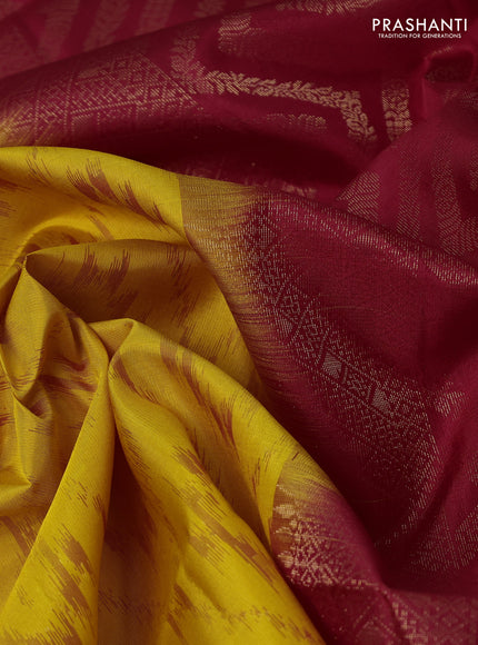 Ikat soft silk saree mustard yellow and red with ikat & zari weaves and simple border