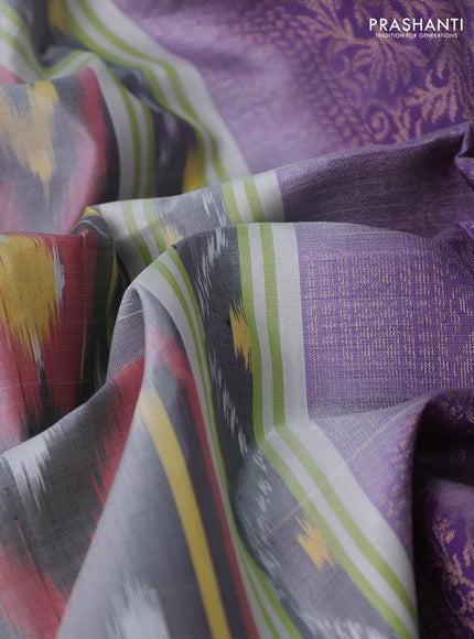 Ikat soft silk saree grey and pastel purple with allover ikat weaves & buttas and simple border