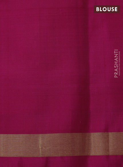 Ikat soft silk saree light green and dark pink with allover small checks & ikat woven buttas and ikat zari woven border