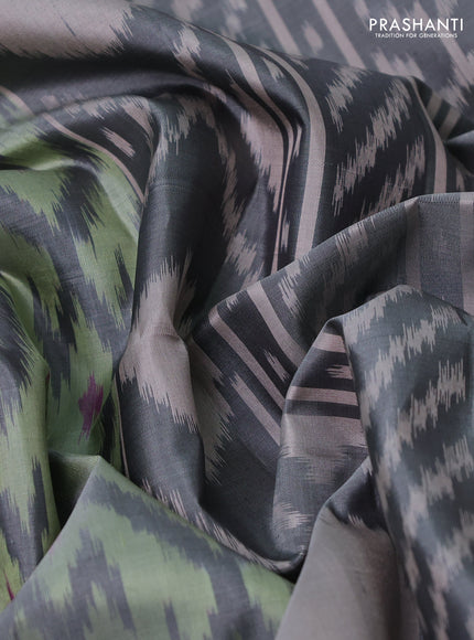 Ikat soft silk saree pastel green and grey with allover ikat weaves and zari woven border