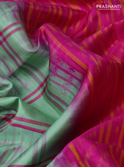 Ikat soft silk saree teal green and magenta pink with allover thread checks & ikat buttas and zari woven border