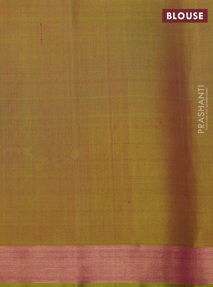 Ikat soft silk saree multi colour green and lime green with allover ikat temple design and zari woven border