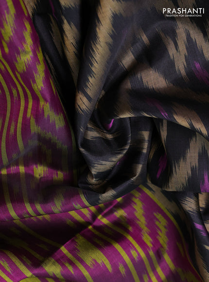 Ikat soft silk saree black and purple mustard green with allover ikat weaves and zari woven border