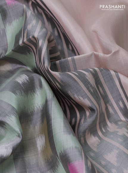 Ikat soft silk saree pastel green and grey with allover ikat woven buttas and zari woven border