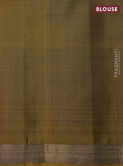 Ikat soft silk saree mustard green and pale orange with allover ikat woven buttas and zari woven border