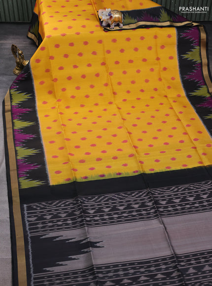 Ikat soft silk saree yellow and black with allover ikat woven buttas and zari woven border