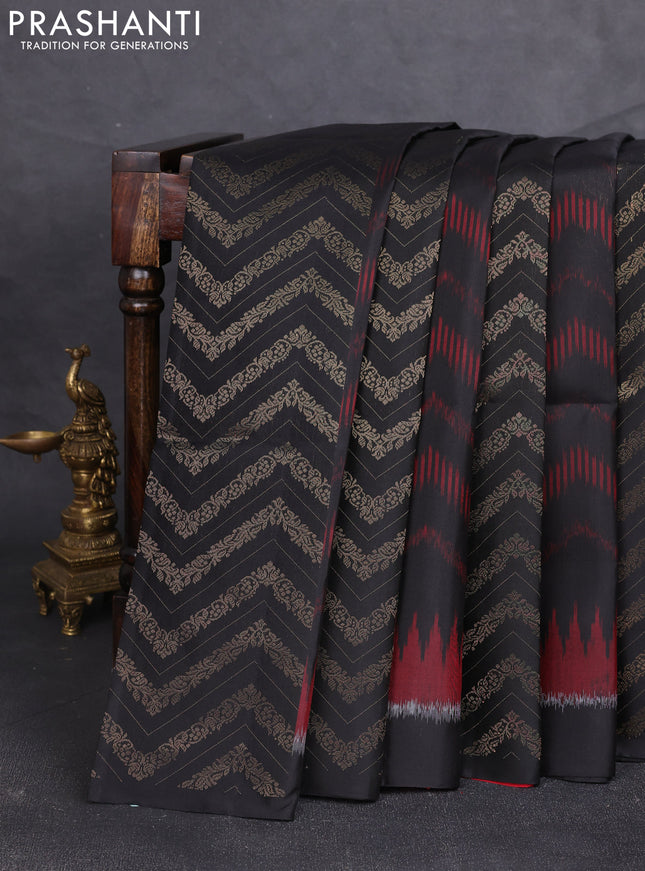 Ikat soft silk saree black and red with allover ikat & zari weaves and simple border