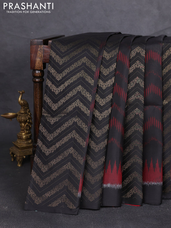 Ikat soft silk saree black and red with allover ikat & zari weaves and simple border