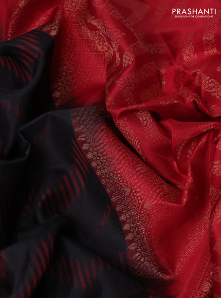 Ikat soft silk saree black and red with allover ikat & zari weaves and simple border