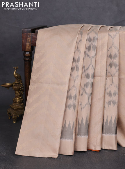 Ikat soft silk saree beige and sandal with allover ikat & zari weaves and simple border