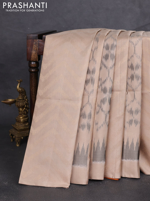 Ikat soft silk saree beige and sandal with allover ikat & zari weaves and simple border