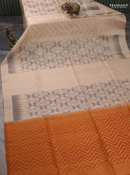 Ikat soft silk saree beige and sandal with allover ikat & zari weaves and simple border